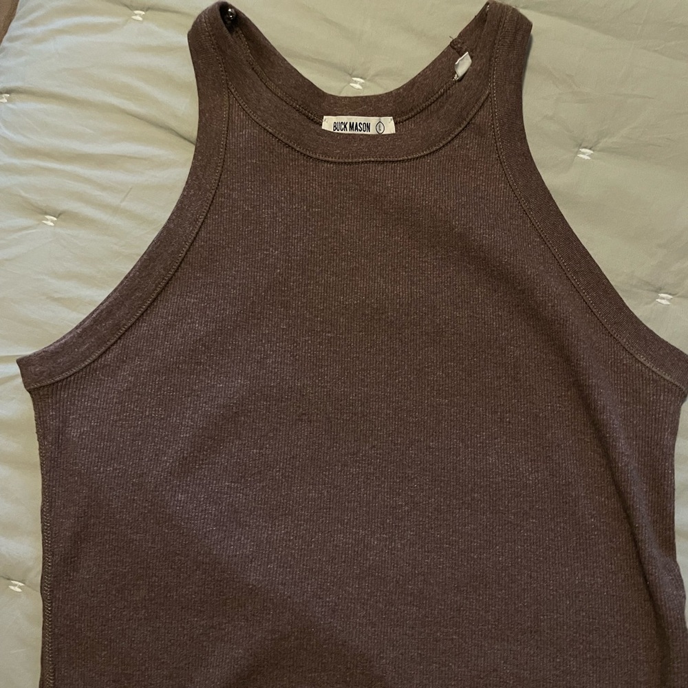 Buck Mason Surplus Rib Tank - marled moss brown